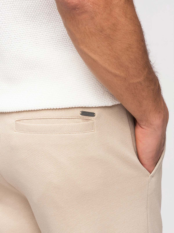 Ombre Clothing Muške opuštene hlače CARROT FIT od žakard pletenine - bež V2 OM-PACP-0292 Ombre Clothing