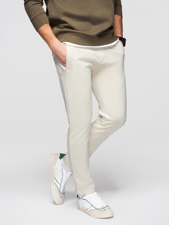 Ombre Clothing Muške pamučne trenirke BASIC s nepodstavljenom nogavicom - kremaste V11 OM-PABS-0304 Ombre Clothing