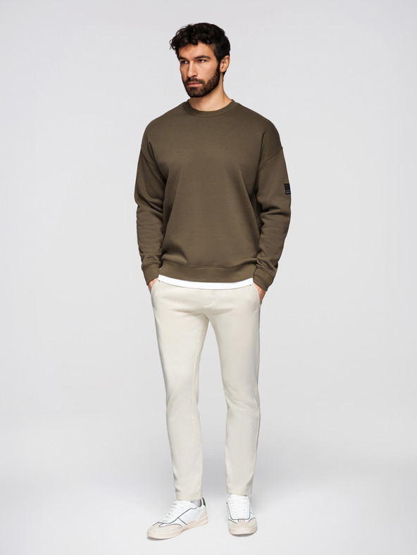 Ombre Clothing Muške pamučne trenirke BASIC s nepodstavljenom nogavicom - kremaste V11 OM-PABS-0304 Ombre Clothing