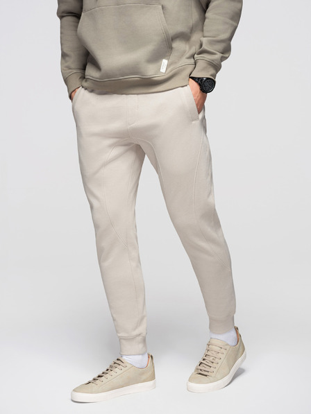 Ombre Clothing Muške trenirke BASIC jogger s rebrasto nogavicom - svijetlo bež V1 OM-PABS-0305 Ombre Clothing