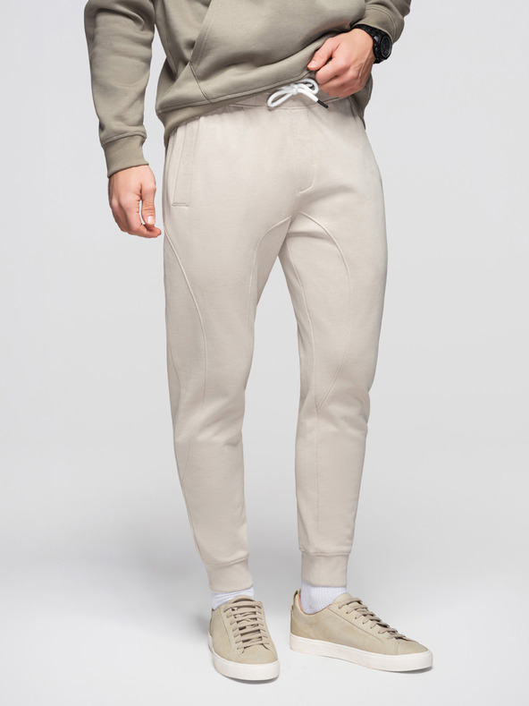 Ombre Clothing Muške trenirke BASIC jogger s rebrasto nogavicom - svijetlo bež V1 OM-PABS-0305 Ombre Clothing