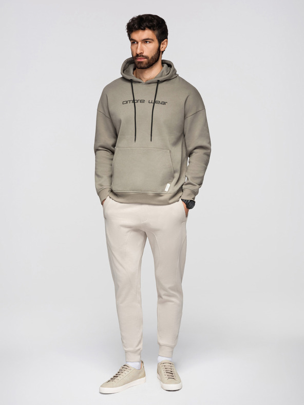 Ombre Clothing Muške trenirke BASIC jogger s rebrasto nogavicom - svijetlo bež V1 OM-PABS-0305 Ombre Clothing