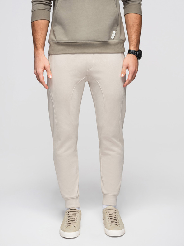 Ombre Clothing Muške trenirke BASIC jogger s rebrasto nogavicom - svijetlo bež V1 OM-PABS-0305 Ombre Clothing