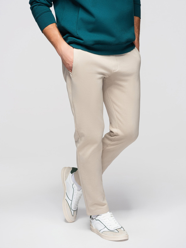 Ombre Clothing Muške pamučne trenirke BASIC s nepodstavljenom nogavicom - svijetlo bež V1 OM-PABS-0304 Ombre Clothing