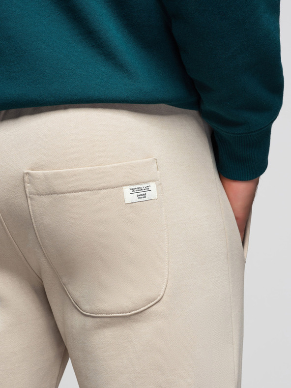 Ombre Clothing Muške pamučne trenirke BASIC s nepodstavljenom nogavicom - svijetlo bež V1 OM-PABS-0304 Ombre Clothing
