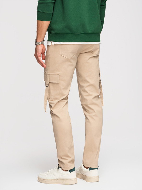 Ombre Clothing Muške cargo hlače s ravnim nogavicama i rebrasto nogavicom - pijesak V2 P1516 Ombre Clothing