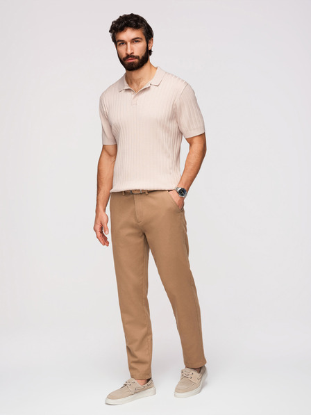 Ombre Clothing Muške chino hlače SLIM FIT s finom strukturom - smeđe V2 OM-PACP-0294 Ombre Clothing