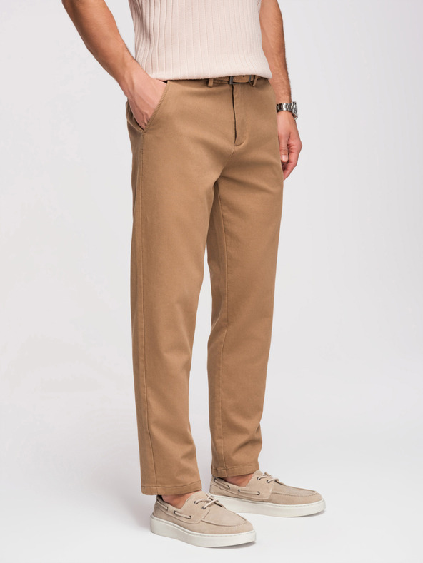Ombre Clothing Muške chino hlače SLIM FIT s finom strukturom - smeđe V2 OM-PACP-0294 Ombre Clothing