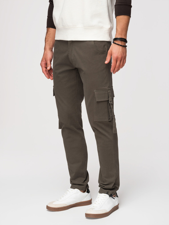 Ombre Clothing Muške cargo hlače s ravnim nogavicama i povlačnim lemom - grafit V3 P1516 Ombre Clothing