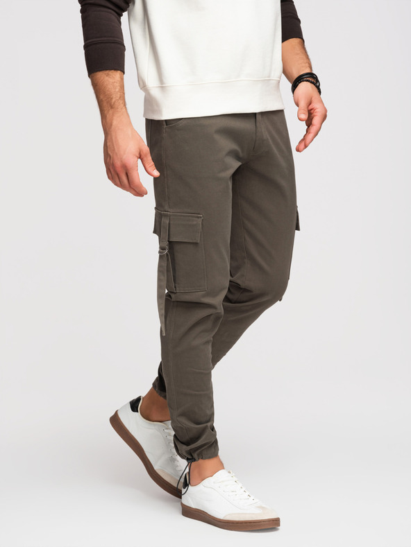 Ombre Clothing Muške cargo hlače s ravnim nogavicama i povlačnim lemom - grafit V3 P1516 Ombre Clothing