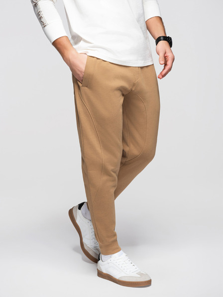 Ombre Clothing Muške trenirke BASIC jogger s rebrasto nogavicom - smeđe V2 OM-PABS-0305 Ombre Clothing
