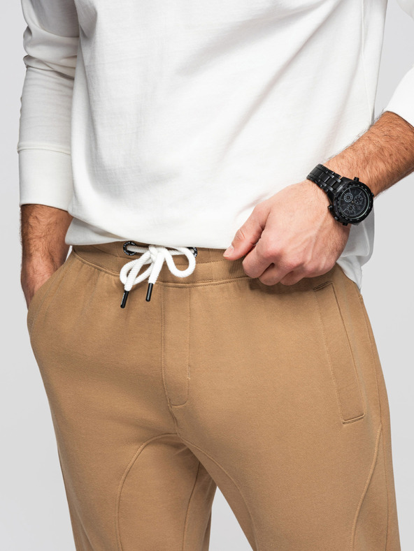 Ombre Clothing Muške trenirke BASIC jogger s rebrasto nogavicom - smeđe V2 OM-PABS-0305 Ombre Clothing