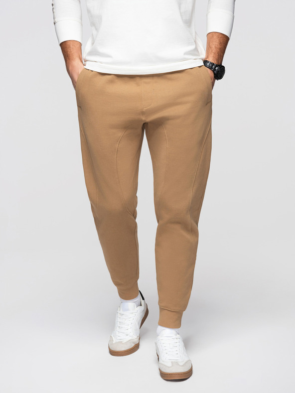 Ombre Clothing Muške trenirke BASIC jogger s rebrasto nogavicom - smeđe V2 OM-PABS-0305 Ombre Clothing