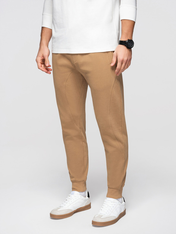 Ombre Clothing Muške trenirke BASIC jogger s rebrasto nogavicom - smeđe V2 OM-PABS-0305 Ombre Clothing