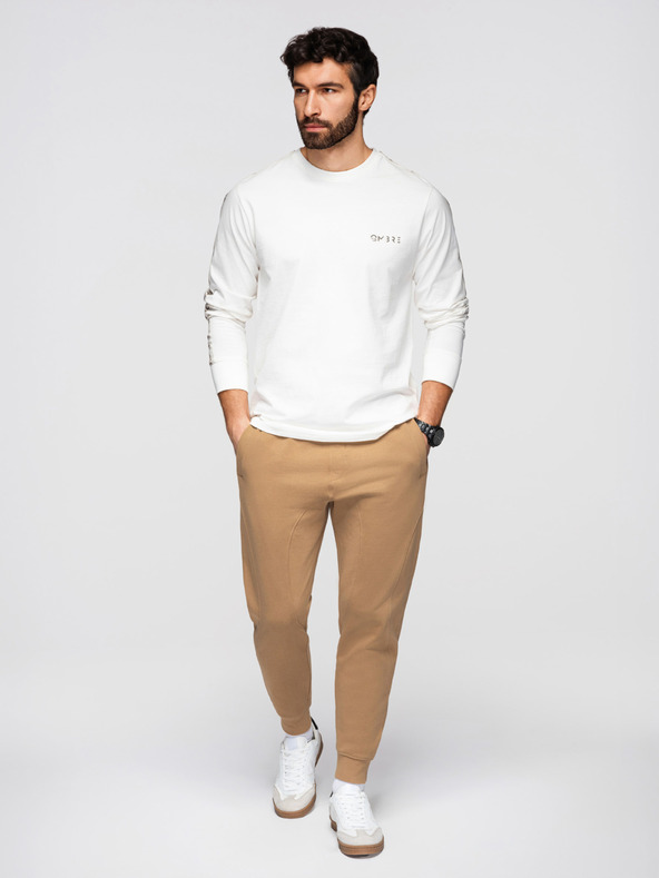 Ombre Clothing Muške trenirke BASIC jogger s rebrasto nogavicom - smeđe V2 OM-PABS-0305 Ombre Clothing