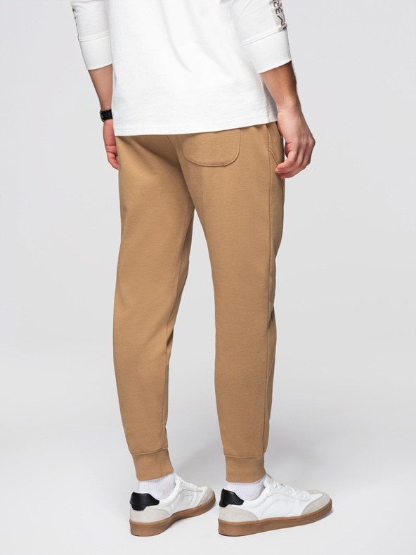 Ombre Clothing Muške trenirke BASIC jogger s rebrasto nogavicom - smeđe V2 OM-PABS-0305 Ombre Clothing