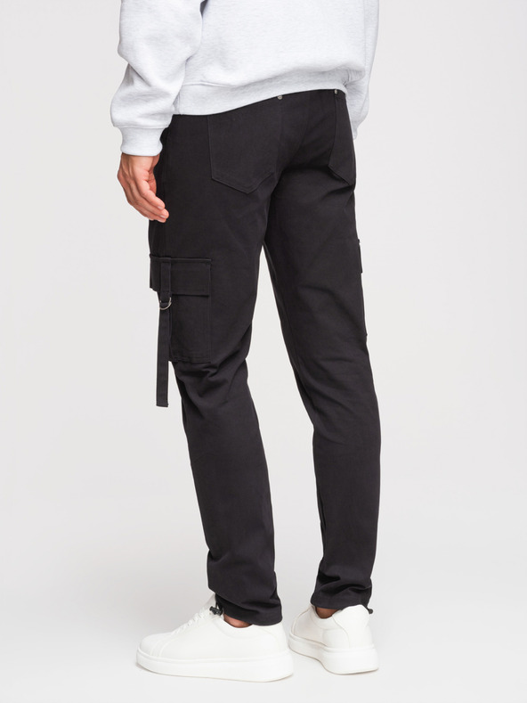 Ombre Clothing Muške cargo hlače s ravnim nogavicama i povlačnim lemom - crne V4 P1516 Ombre Clothing