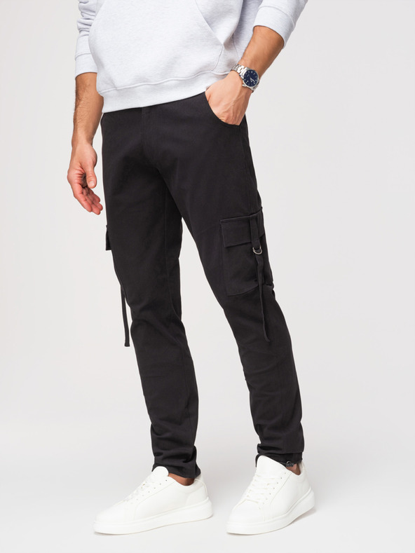 Ombre Clothing Muške cargo hlače s ravnim nogavicama i povlačnim lemom - crne V4 P1516 Ombre Clothing