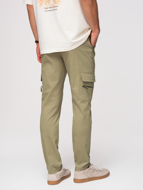 Ombre Clothing Muške cargo hlače s ravnim nogavicama i patentnim džepovima - maslinasta boja V2 P1517 Ombre Clothing