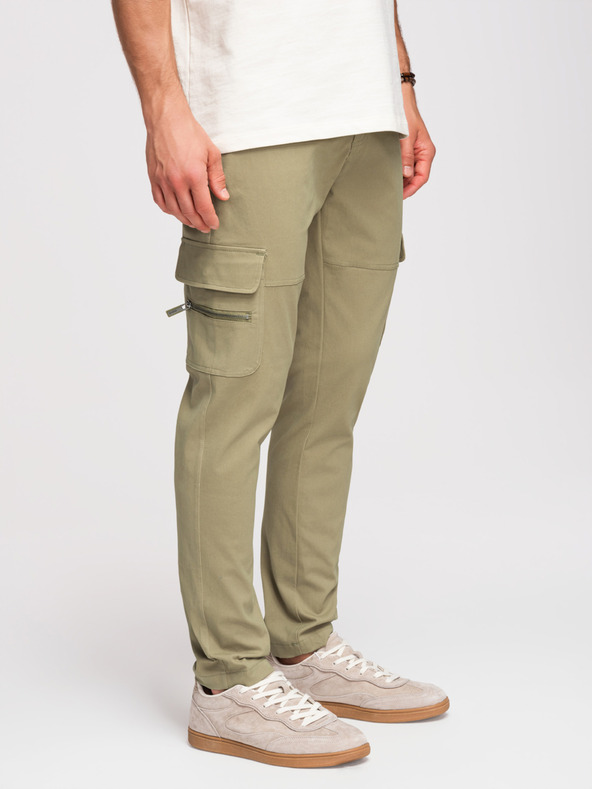 Ombre Clothing Muške cargo hlače s ravnim nogavicama i patentnim džepovima - maslinasta boja V2 P1517 Ombre Clothing