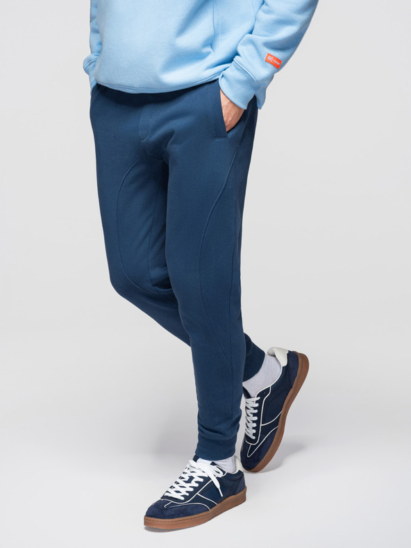 Ombre Clothing Muške sportske hlače BASIC jogger s rebrastom nogavicom - tamno plave V4 OM-PABS-0305 Ombre Clothing