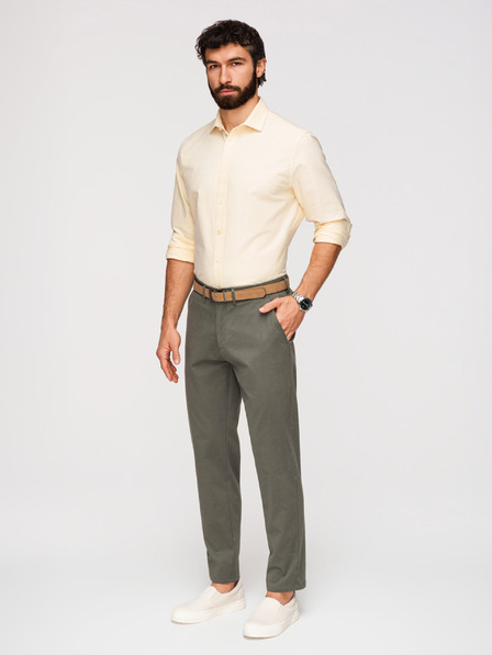 Ombre Clothing Muške hlače chino REGULAR FIT - kaki V3 OM-PACP-0293 Ombre Clothing