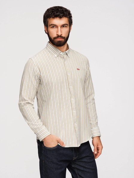 Ombre Clothing Muška pamučna košulja REGULAR FIT s finom prugom - bež V1 K703 Ombre Clothing