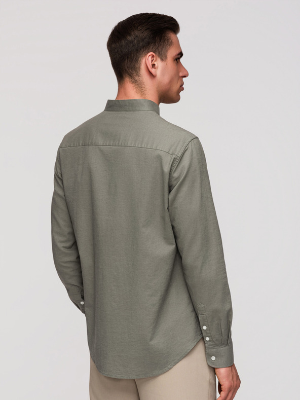 Ombre Clothing Muška platnenica košulja sa stojaćim ovratnikom i džepom REGULAR FIT - khaki V6 K704 Ombre Clothing