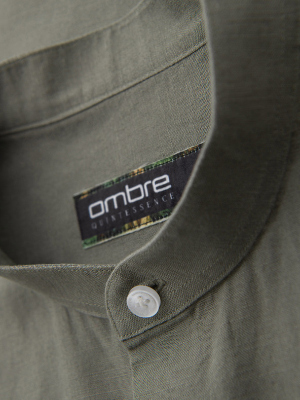 Ombre Clothing Muška platnenica košulja sa stojaćim ovratnikom i džepom REGULAR FIT - khaki V6 K704 Ombre Clothing