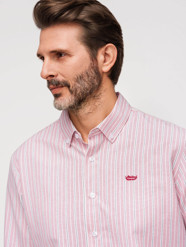 Ombre Clothing Muška pamučna košulja REGULAR FIT s finom prugom - roze V2 K703 Ombre Clothing