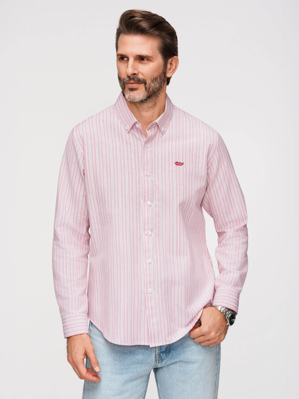 Ombre Clothing Muška pamučna košulja REGULAR FIT s finom prugom - roze V2 K703 Ombre Clothing