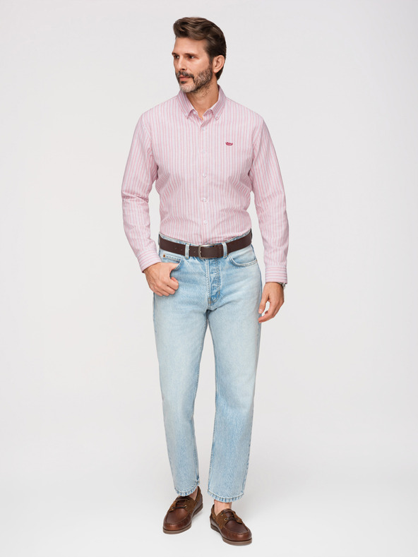 Ombre Clothing Muška pamučna košulja REGULAR FIT s finom prugom - roze V2 K703 Ombre Clothing