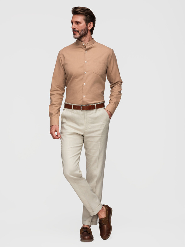 Ombre Clothing Muška platnenica košulja sa stojaćim ovratnikom i džepom REGULAR FIT - svetlo smeđa V7 K704 Ombre Clothing