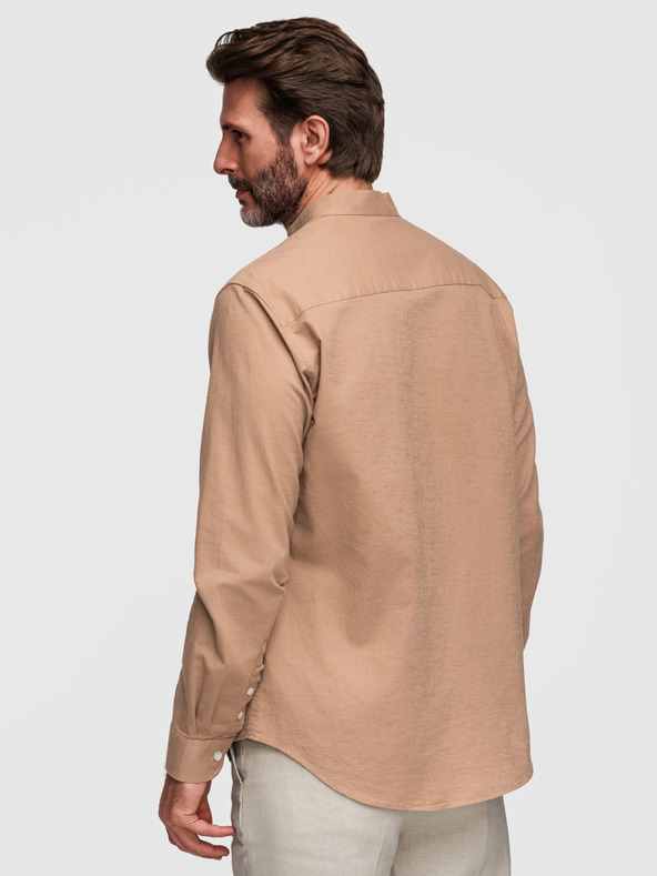 Ombre Clothing Muška platnenica košulja sa stojaćim ovratnikom i džepom REGULAR FIT - svetlo smeđa V7 K704 Ombre Clothing