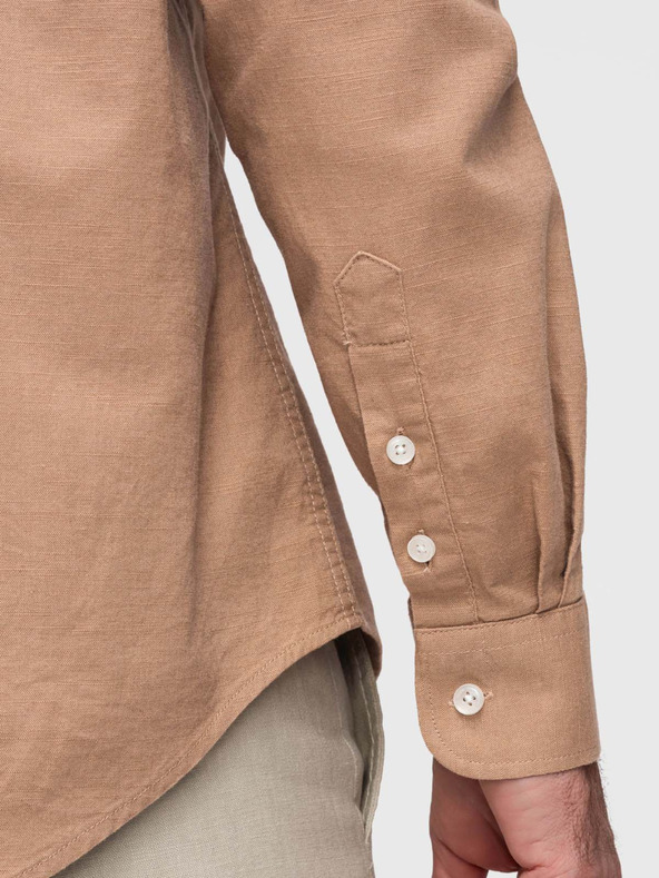 Ombre Clothing Muška platnenica košulja sa stojaćim ovratnikom i džepom REGULAR FIT - svetlo smeđa V7 K704 Ombre Clothing