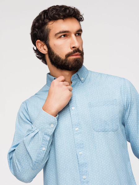 Ombre Clothing Muška pamučna košulja od finog denima s uzorkom - svetlo plava V1 K702 Ombre Clothing