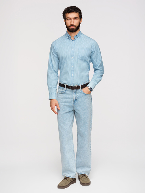 Ombre Clothing Muška pamučna košulja od finog denima s uzorkom - svetlo plava V1 K702 Ombre Clothing