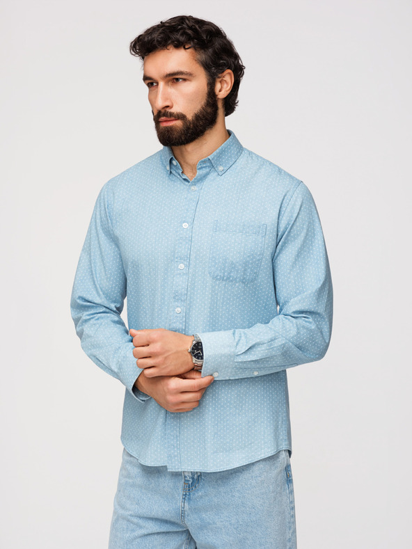 Ombre Clothing Muška pamučna košulja od finog denima s uzorkom - svetlo plava V1 K702 Ombre Clothing