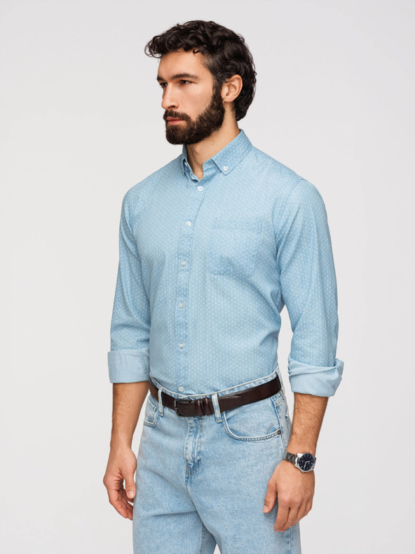 Ombre Clothing Muška pamučna košulja od finog denima s uzorkom - svetlo plava V1 K702 Ombre Clothing