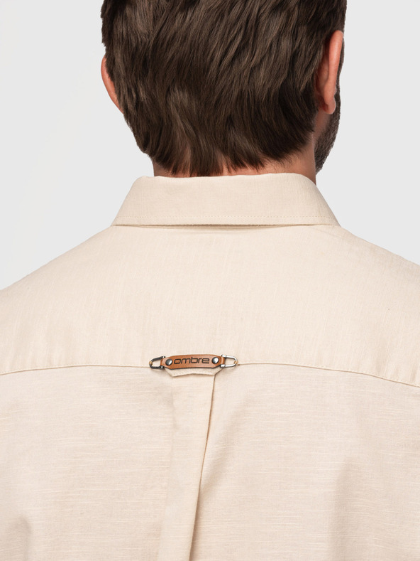 Ombre Clothing Muška lanena košulja s klasičnim ovratnikom i džepovima REGULAR FIT - kremasta V3 OM-SHCS-0134 Ombre Clothing