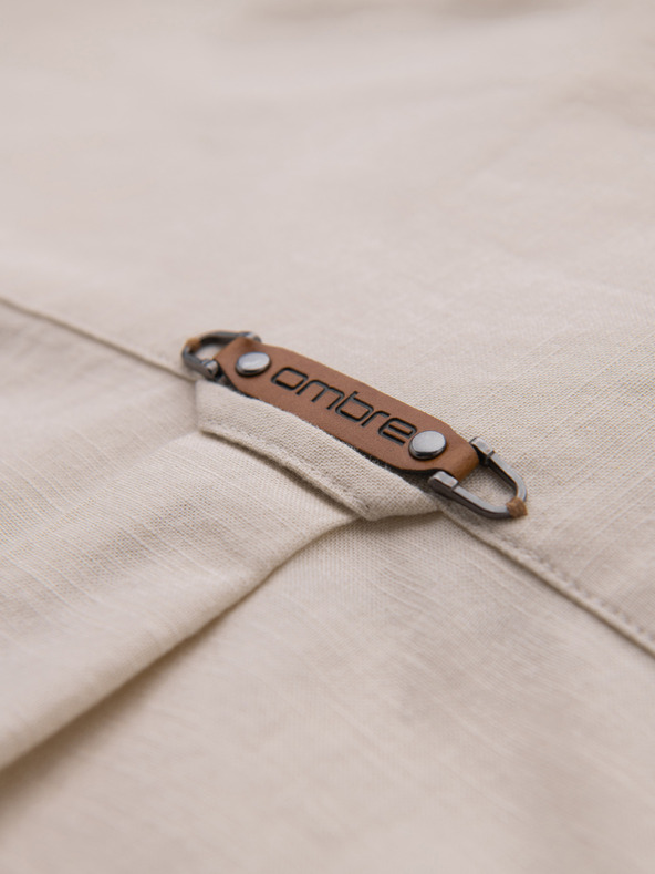 Ombre Clothing Muška lanena košulja s klasičnim ovratnikom i džepovima REGULAR FIT - kremasta V3 OM-SHCS-0134 Ombre Clothing