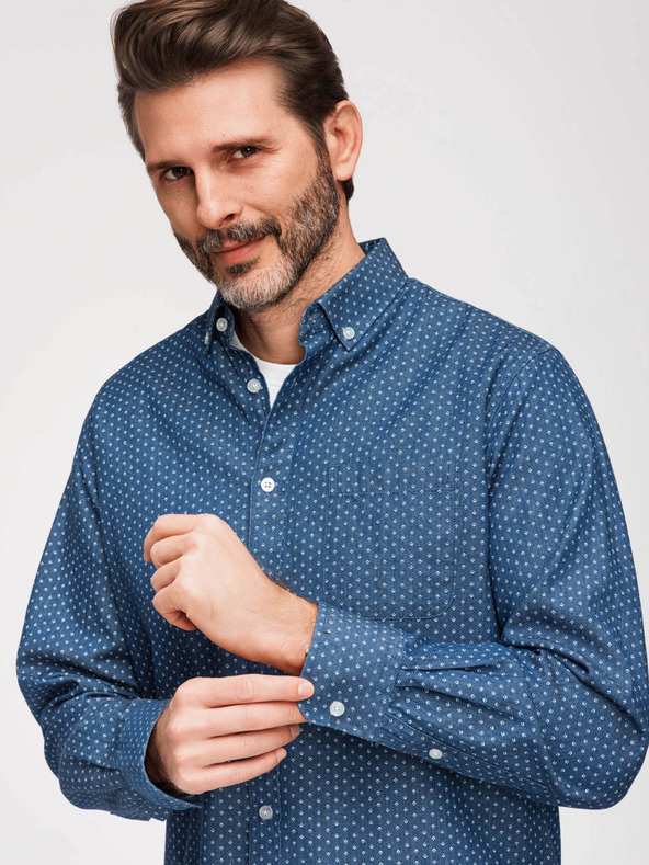 Ombre Clothing Muška pamučna košulja s uzorkom od tankog denimuza - plava V2 K702 Ombre Clothing