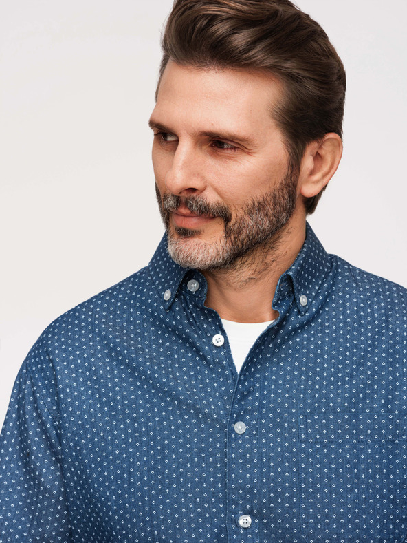 Ombre Clothing Muška pamučna košulja s uzorkom od tankog denimuza - plava V2 K702 Ombre Clothing