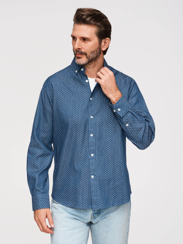 Ombre Clothing Muška pamučna košulja s uzorkom od tankog denimuza - plava V2 K702 Ombre Clothing