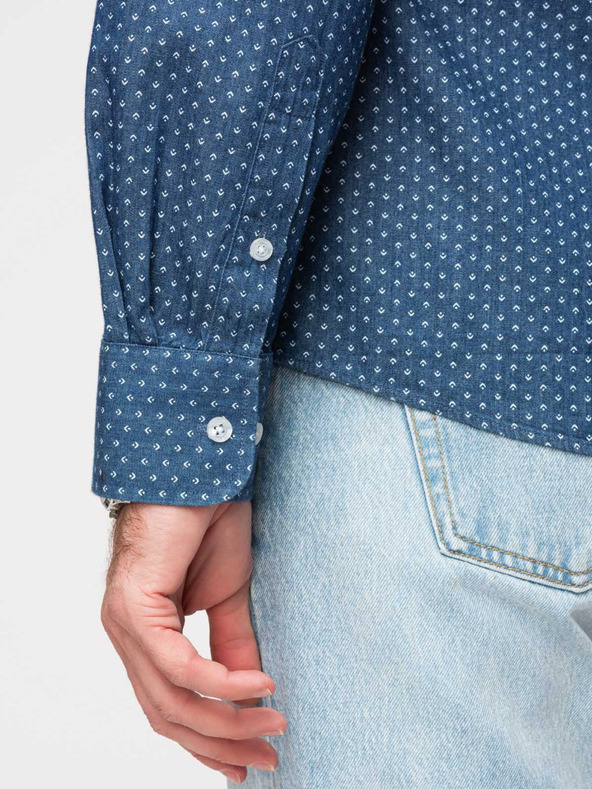 Ombre Clothing Muška pamučna košulja s uzorkom od tankog denimuza - plava V2 K702 Ombre Clothing