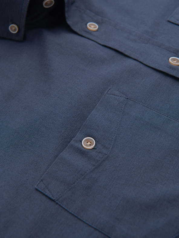 Ombre Clothing Muška lanena košulja s klasičnim ovratnikom i džepovima REGULAR FIT - plava V4 OM-SHCS-0134 Ombre Clothing