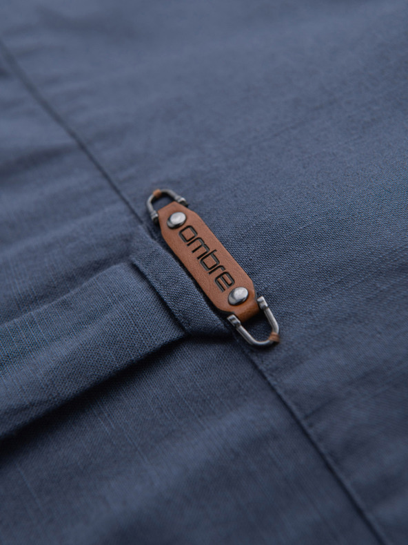 Ombre Clothing Muška lanena košulja s klasičnim ovratnikom i džepovima REGULAR FIT - plava V4 OM-SHCS-0134 Ombre Clothing