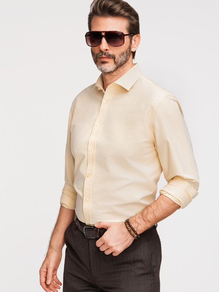 Ombre Clothing Pastelna pamučna muška oxford košulja - svetlo žuta V3 K705 Ombre Clothing