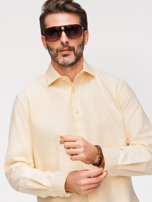 Ombre Clothing Pastelna pamučna muška oxford košulja - svetlo žuta V3 K705 Ombre Clothing