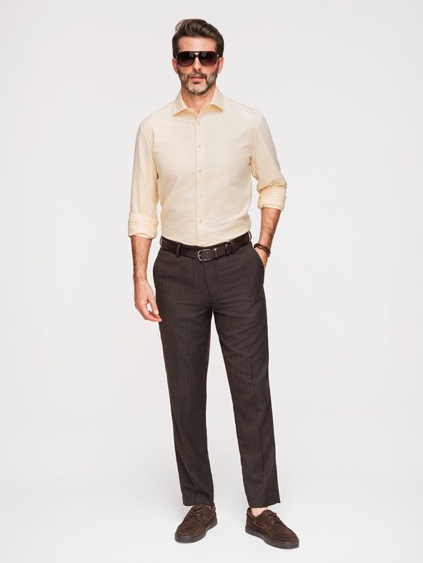 Ombre Clothing Pastelna pamučna muška oxford košulja - svetlo žuta V3 K705 Ombre Clothing